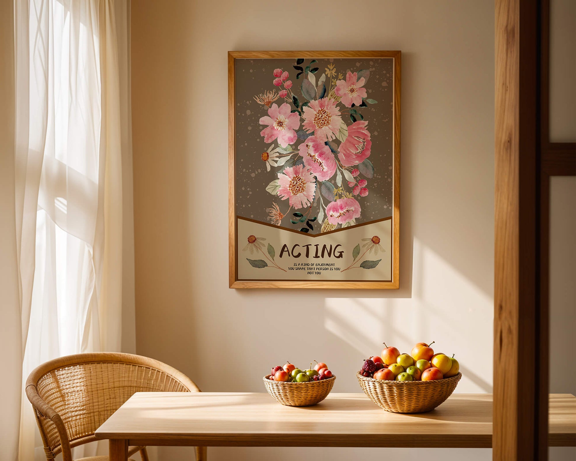 Floral watercolor illustration with motivational text on a brown dotted background