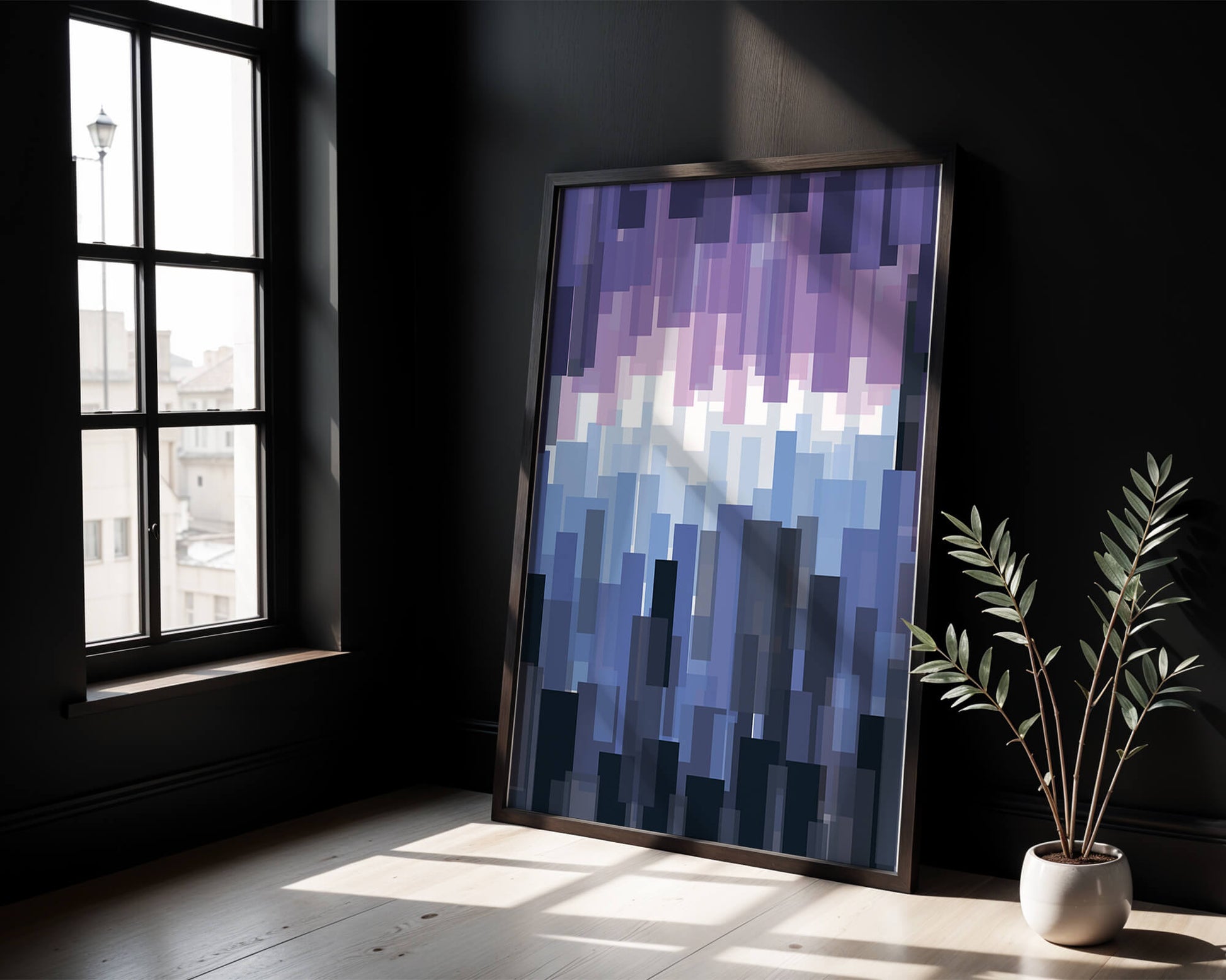 Abstrakter pixeliger Farbverlauf mit Blau- und Lilatönen