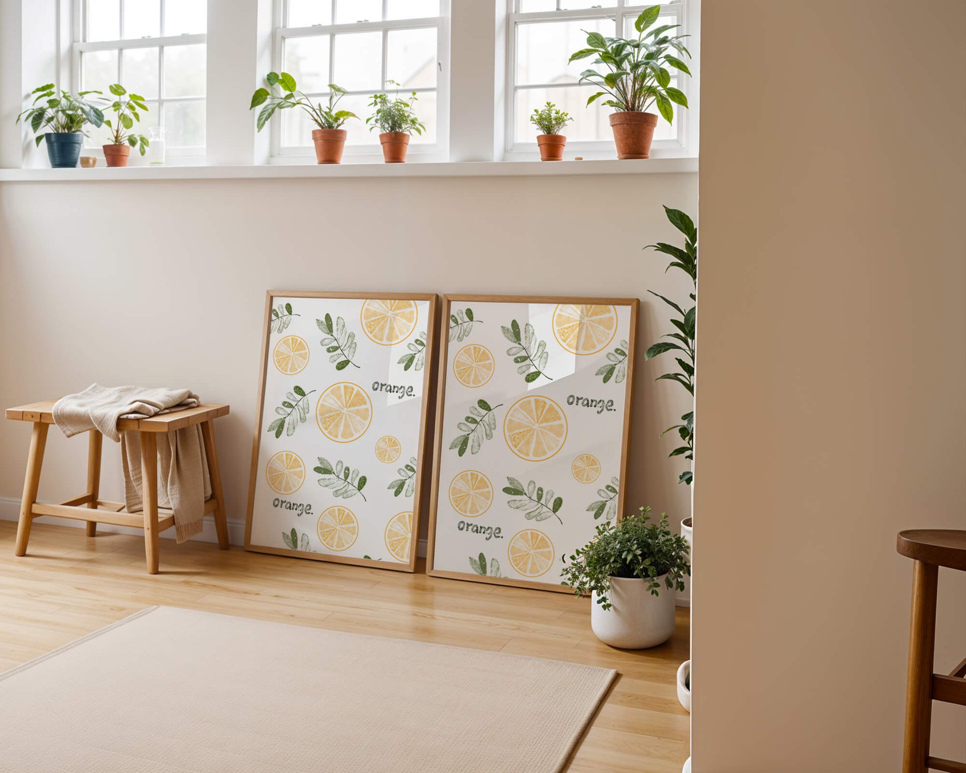 Motif avec des tranches d’orange et des feuilles vertes