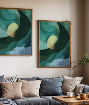 Formas fluidas abstractas verdes y azules con efecto degradado