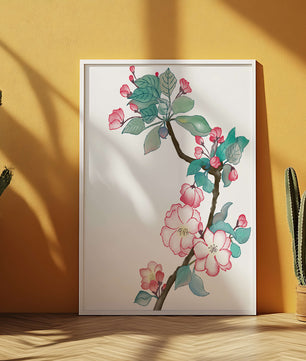 Elegante ilustración floral en acuarela con flor de cerezo.
