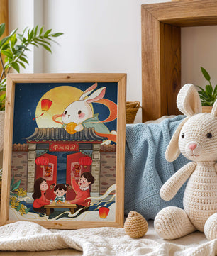 Célébration de la fête de la mi-automne avec un lapin et une réunion de famille