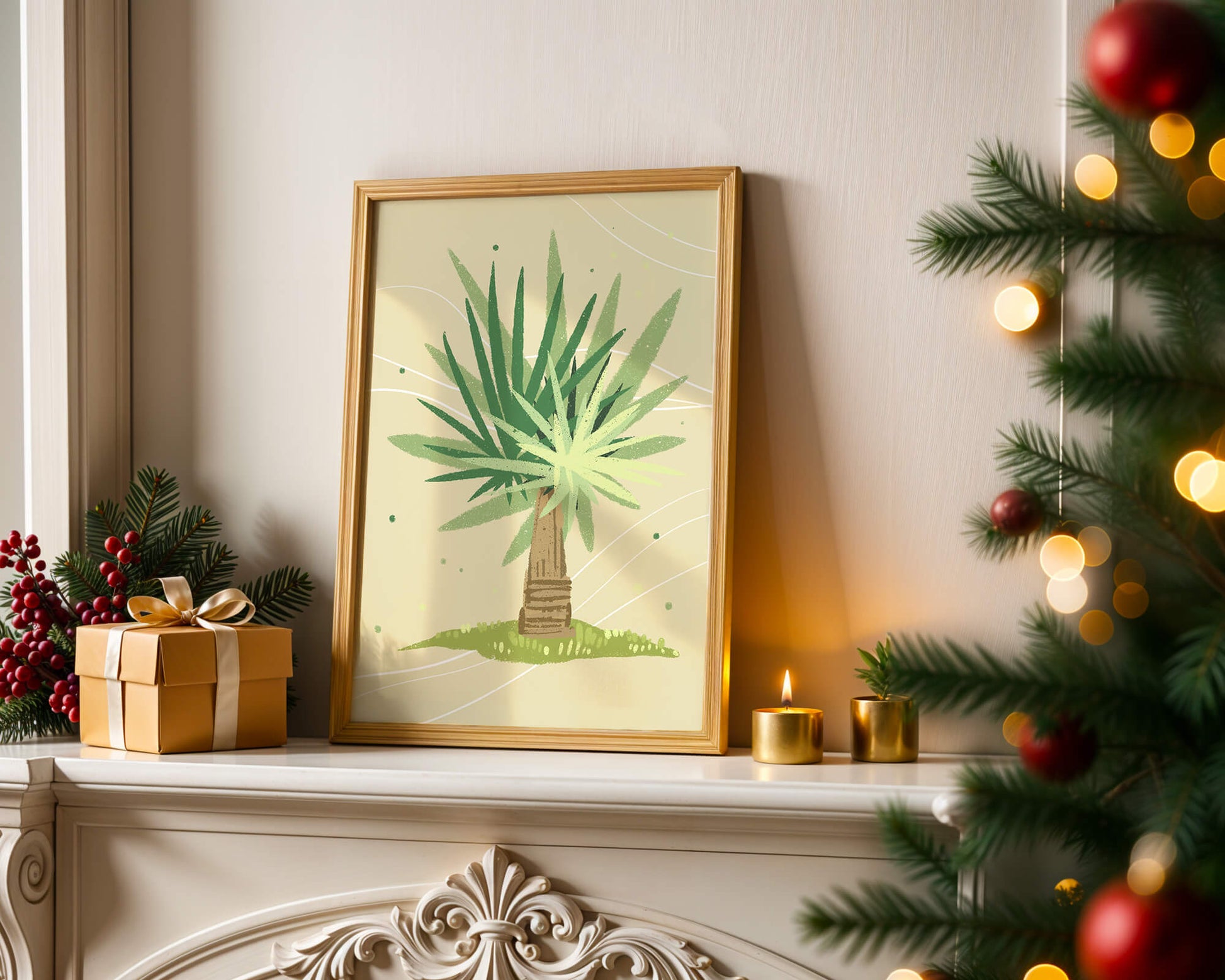 Illustrated tropical yucca plant with a textured background