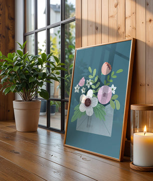 Floral bouquet in envelope with elegant botanical design