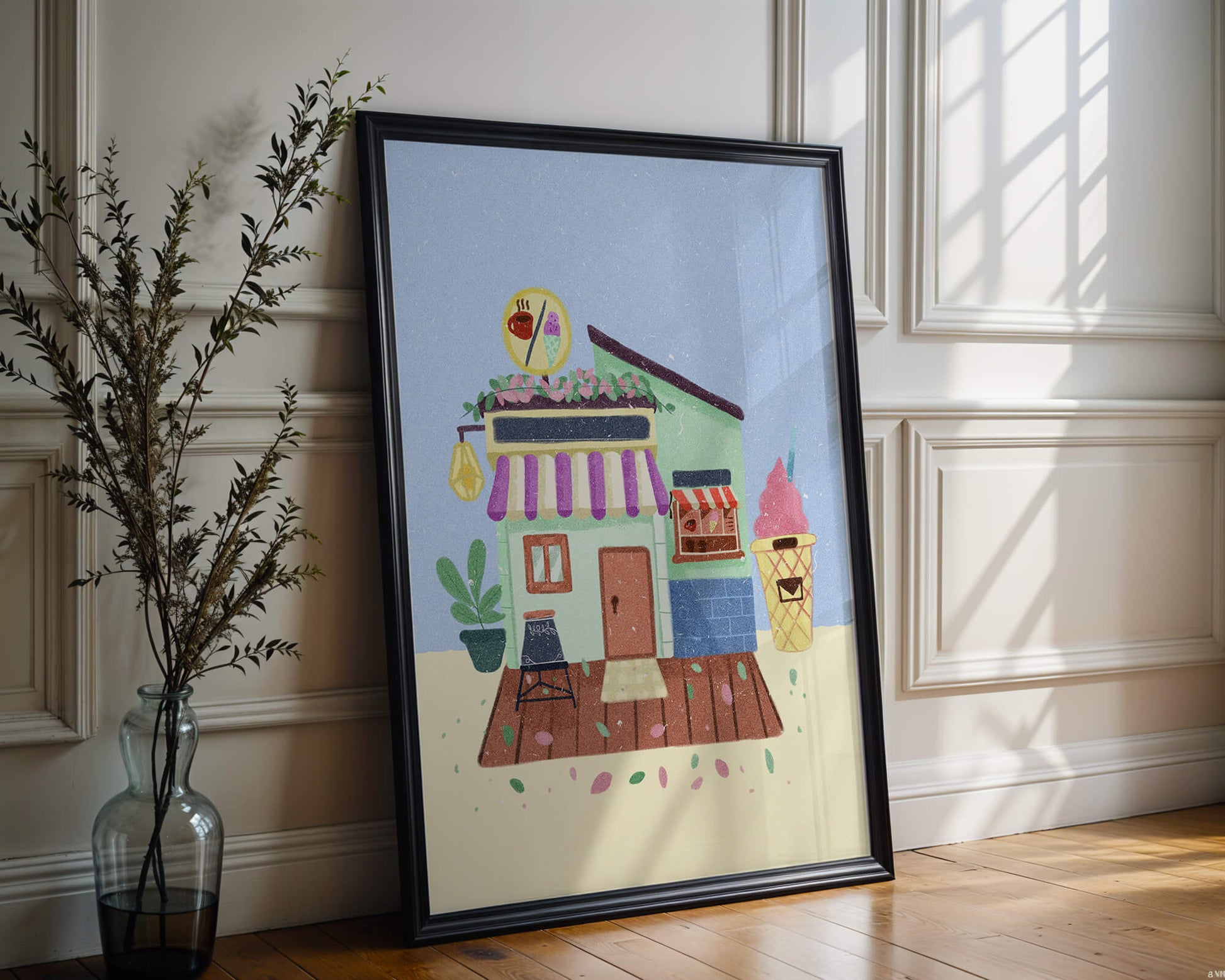 Ilustración encantadora de café con elementos de helado y café