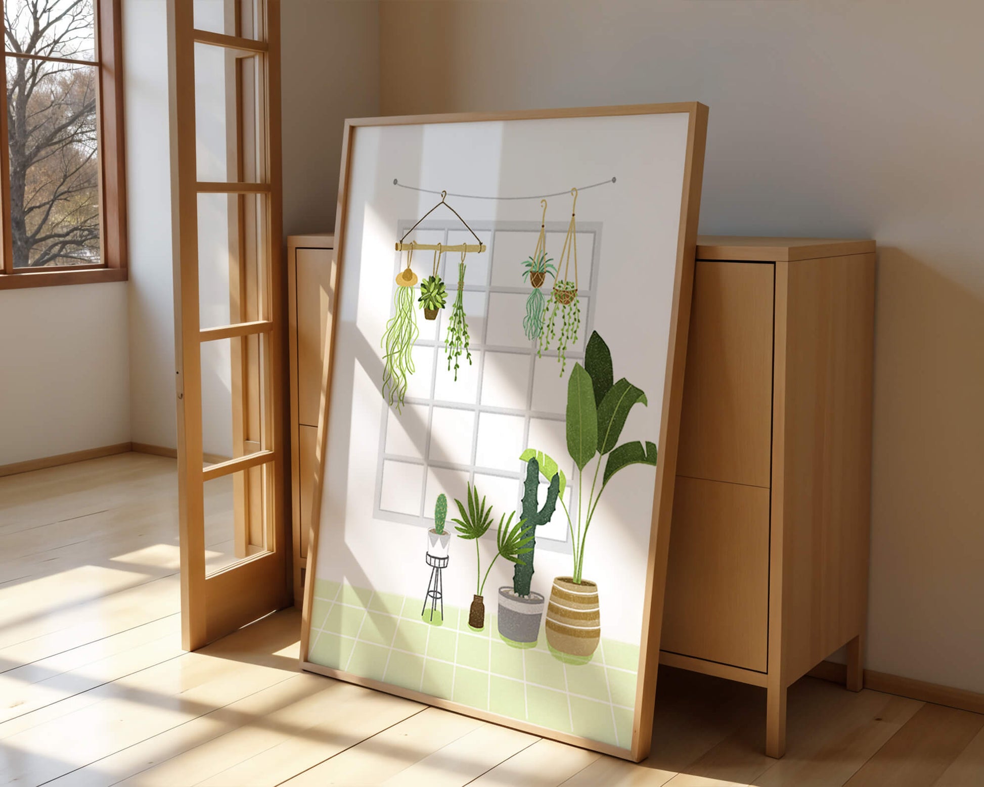 Decoración de interior con plantas colgantes y en macetas