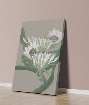 Beautiful botanical illustration of white blooming flowers with green leaves
