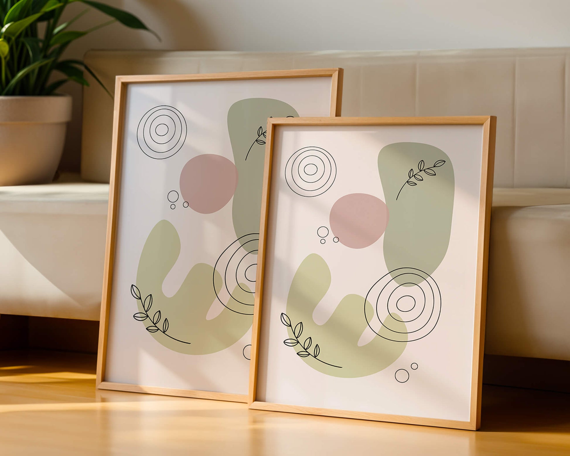 Abstract shapes and leaves in minimalistic design