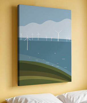 Wind Turbines on Rolling Hills Against a Clear Blue Sky