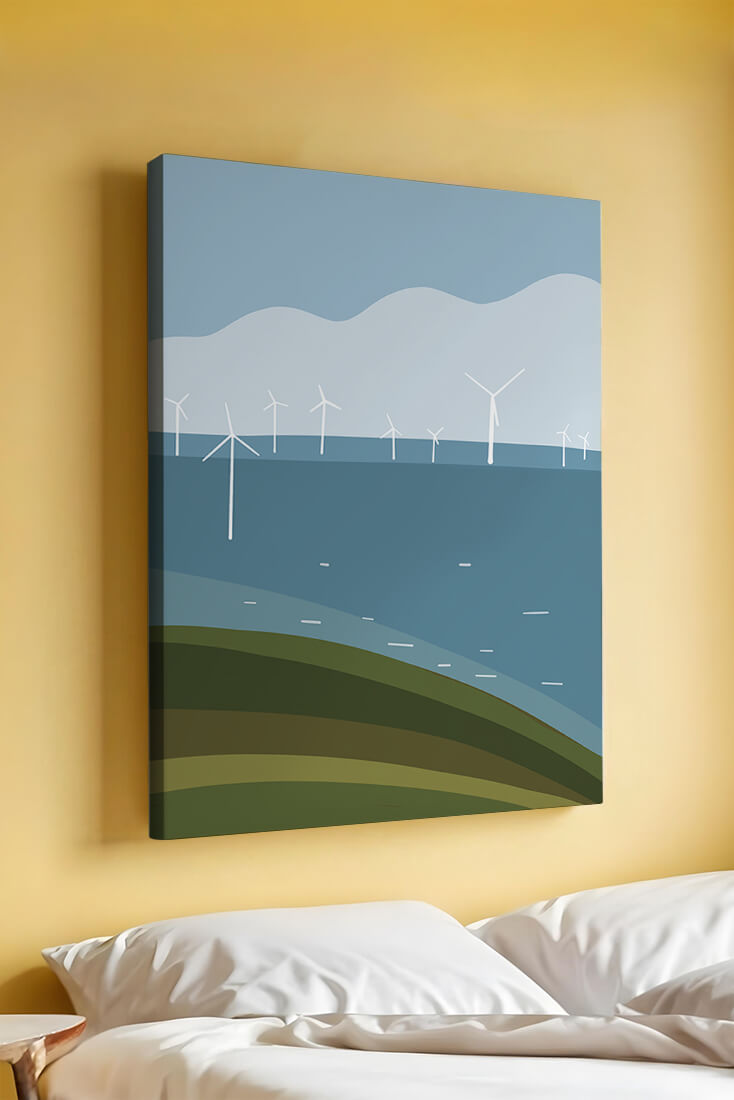 Wind Turbines on Rolling Hills Against a Clear Blue Sky