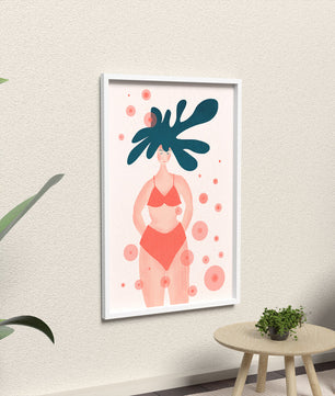 Abstract Illustration of a Woman in Swimwear with Creative Hair Design - Mi tienda