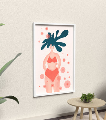 Abstract Illustration of a Woman in Swimwear with Creative Hair Design
