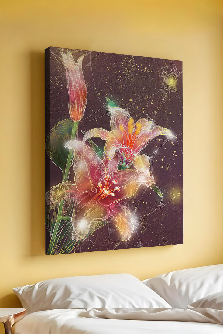 Elegant Floral Composition with Intricate Details and Golden Accents