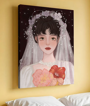 Elegant bridal portrait with floral crown and veil