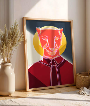 Arte de Puma Geométrico Colorido con Círculo Dorado