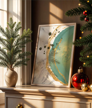Elegant abstract design with gold accents and teal hues