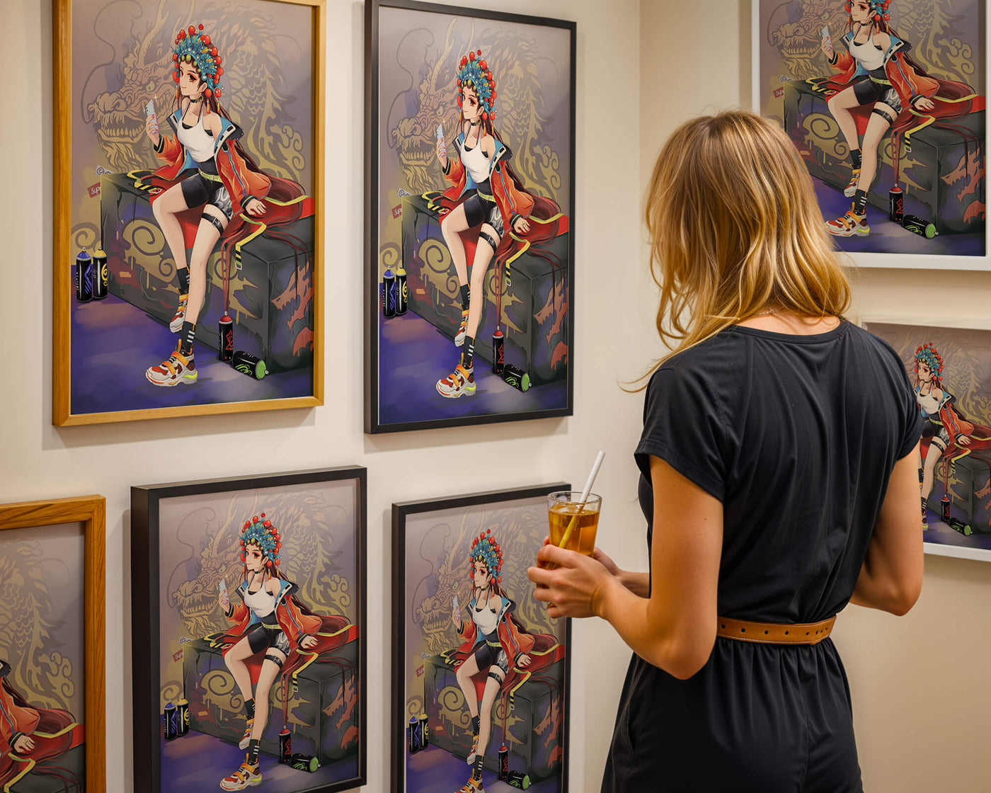 Anime art of a girl in traditional attire with urban elements