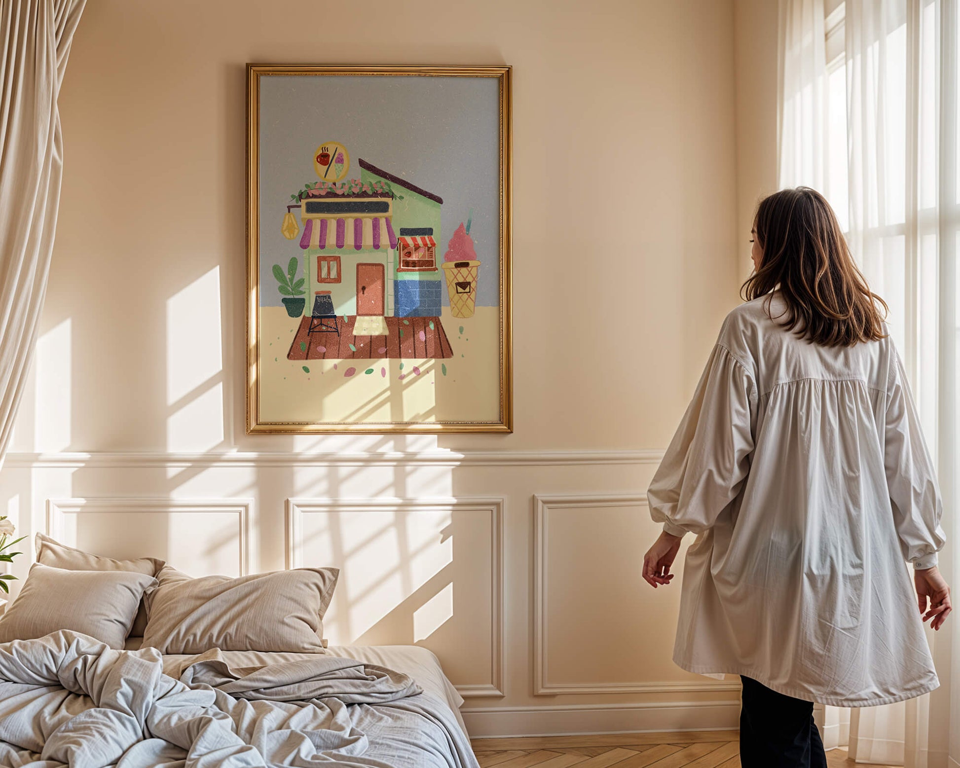 Ilustración encantadora de café con elementos de helado y café