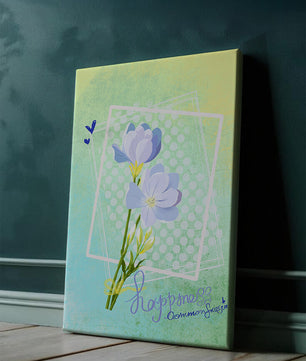Ilustración floral delicada con colores pastel y lunares