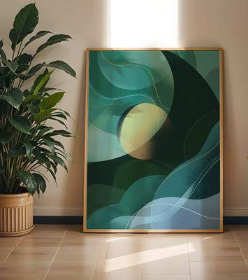 Abstract green and blue fluid shapes with gradient effect