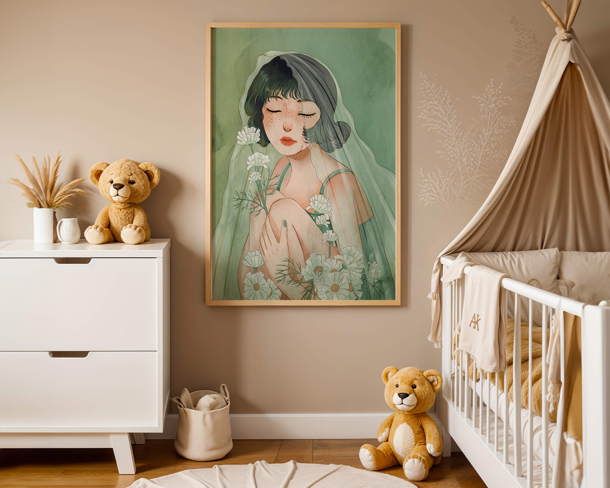 Emotional illustration of a woman surrounded by flowers