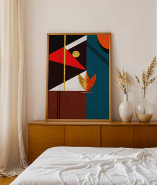 Arte abstracto geométrico con dorado y formas audaces