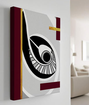 Arte geométrico abstracto con motivo de ojo y detalles dorados