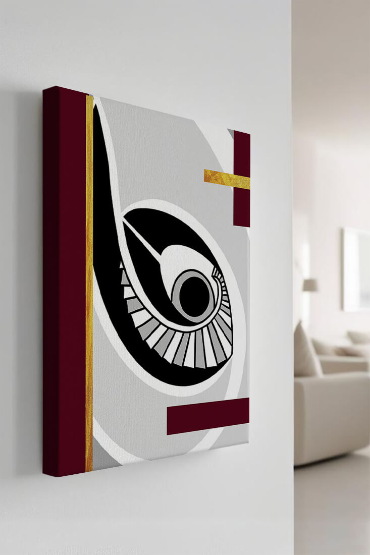 Arte geométrico abstracto con motivo de ojo y detalles dorados