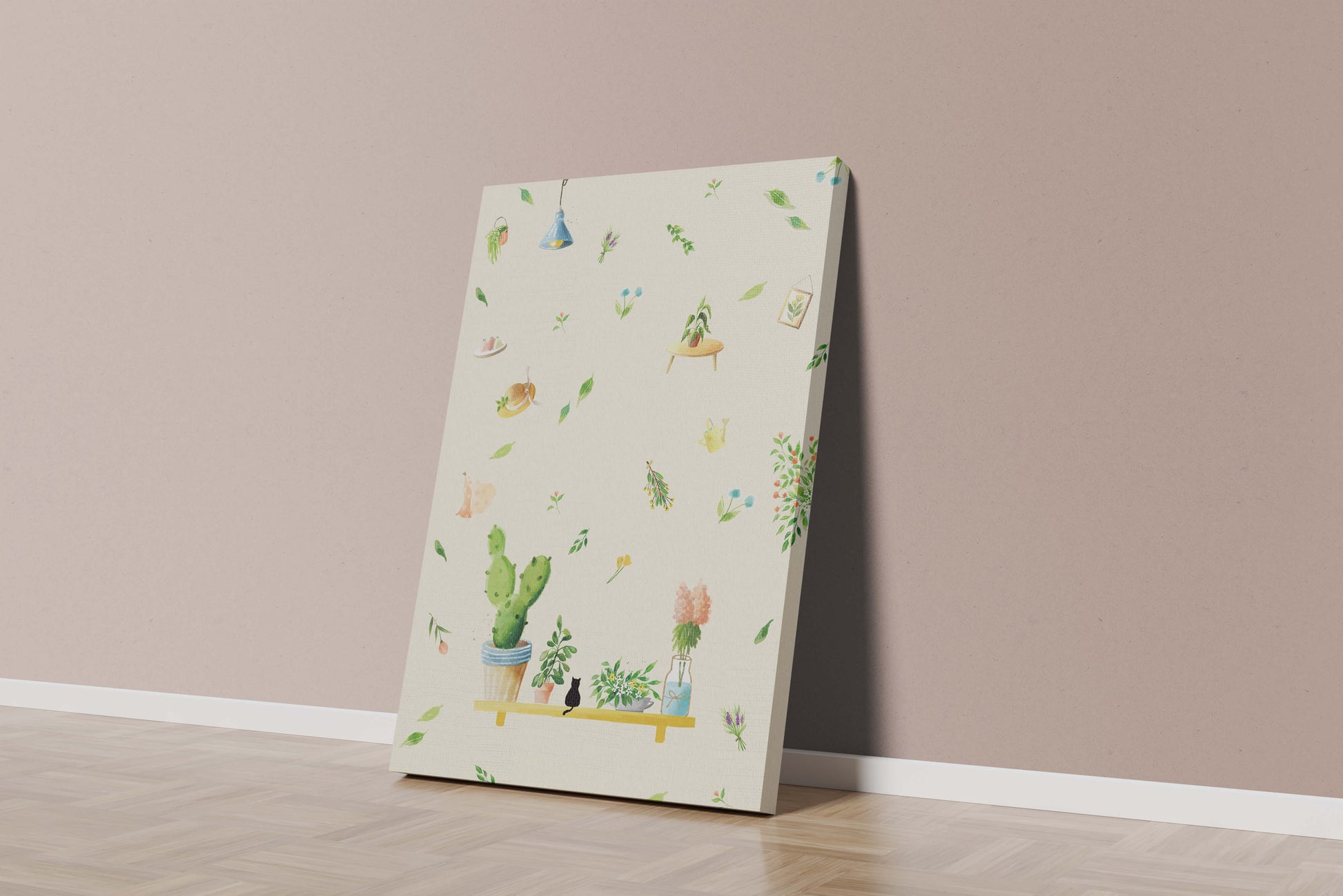Illustration décorative avec des plantes et des éléments chaleureux