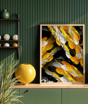 Abstract Composition with Yellow and White Feathers on a Black Background - Mi tienda