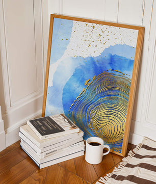 Abstract Watercolor Art with Gold Accents and Circular Pattern Design - Mi tienda