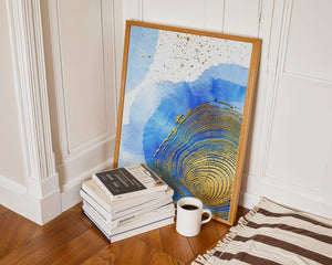 Abstract Watercolor Art with Gold Accents and Circular Pattern Design - Mi tienda