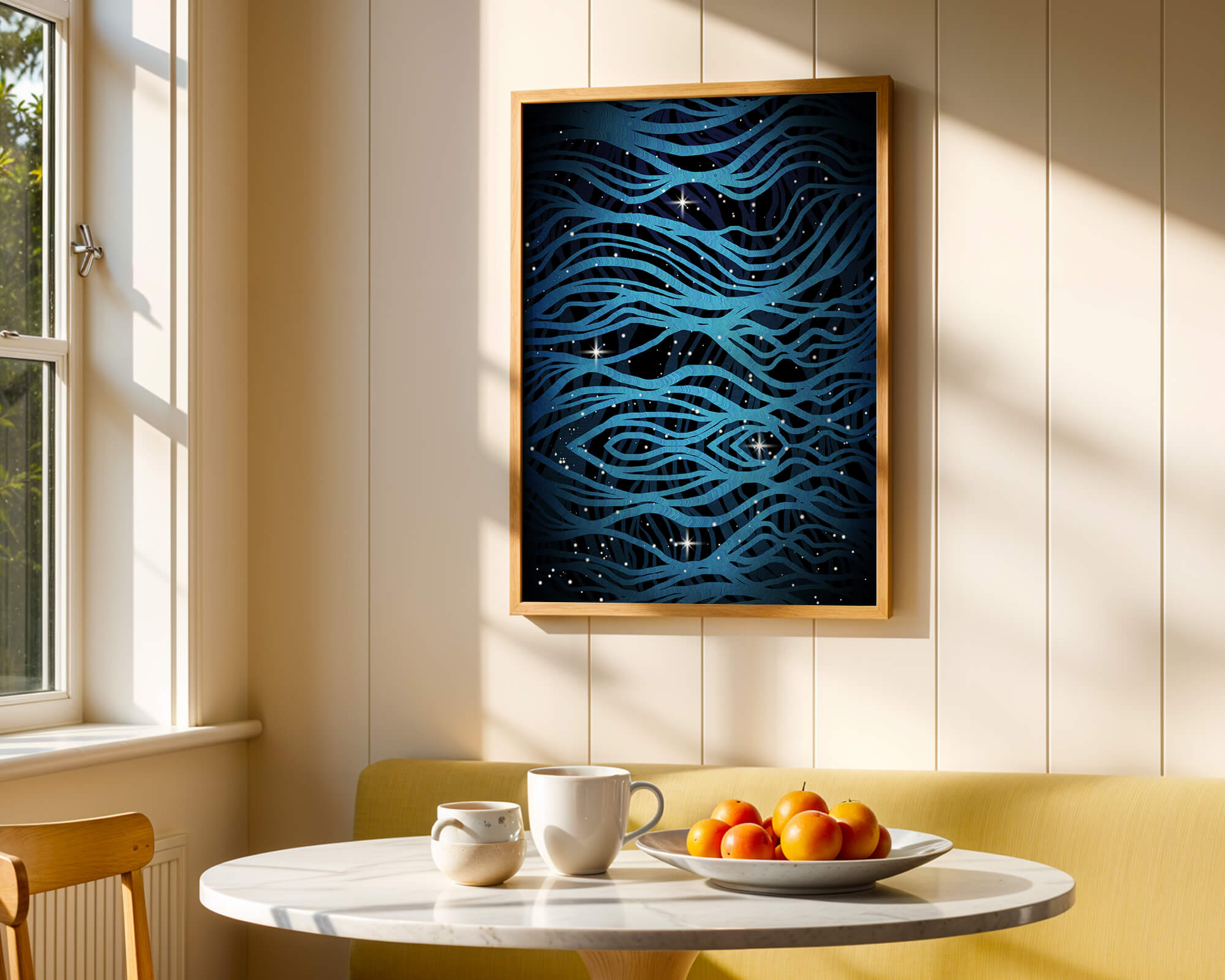 Abstract blue wave lines with starry night background