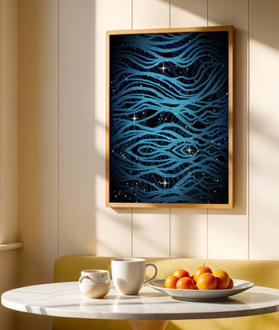 Abstract blue wave lines with starry night background