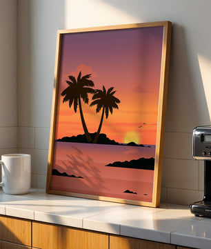 Sunset Over Tropical Island with Palm Trees and Birds - Mi tienda