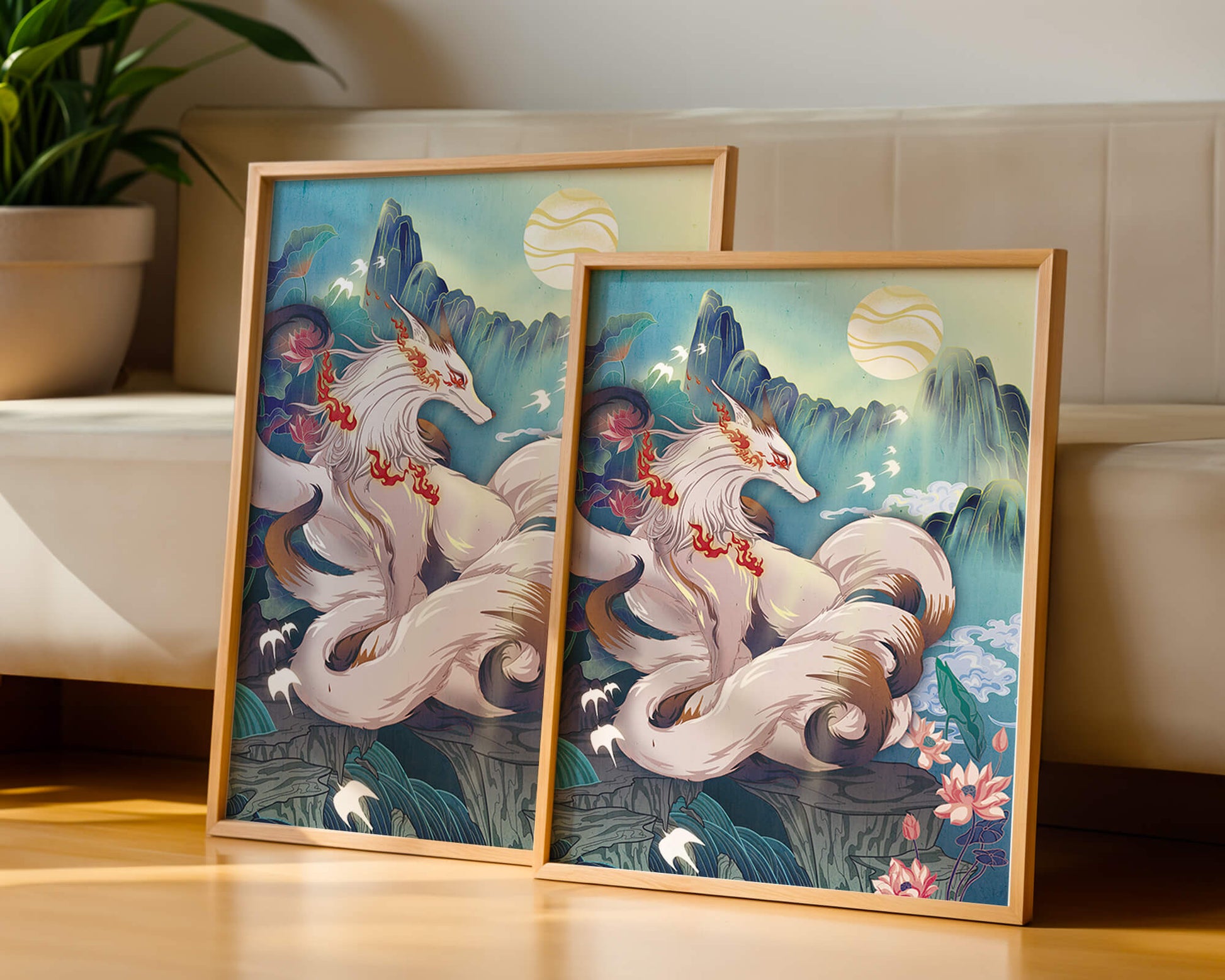 狐妖在充满生机的幻想景观中