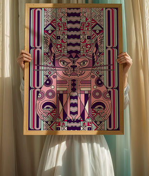 Art de chat géométrique coloré avec motifs abstraits en tons pastel
