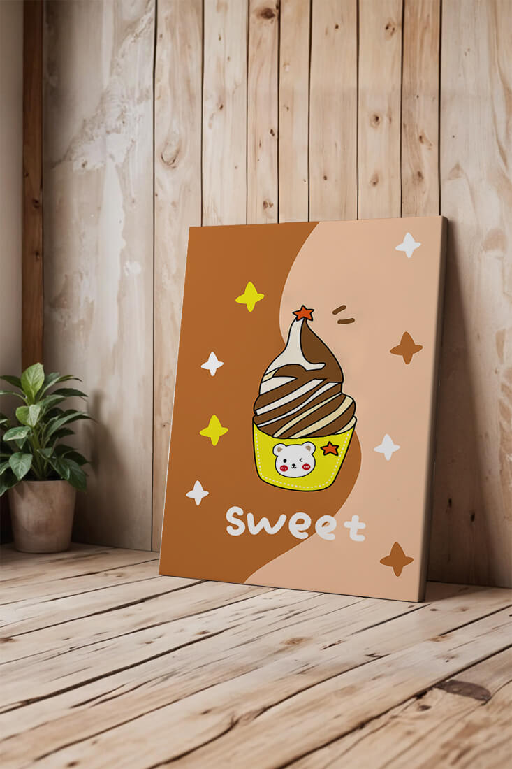 Adorable ice cream design with kawaii bear and colorful background
