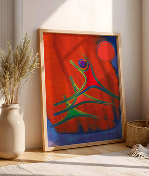 Abstract colorful artwork with dynamic figures and bold colors