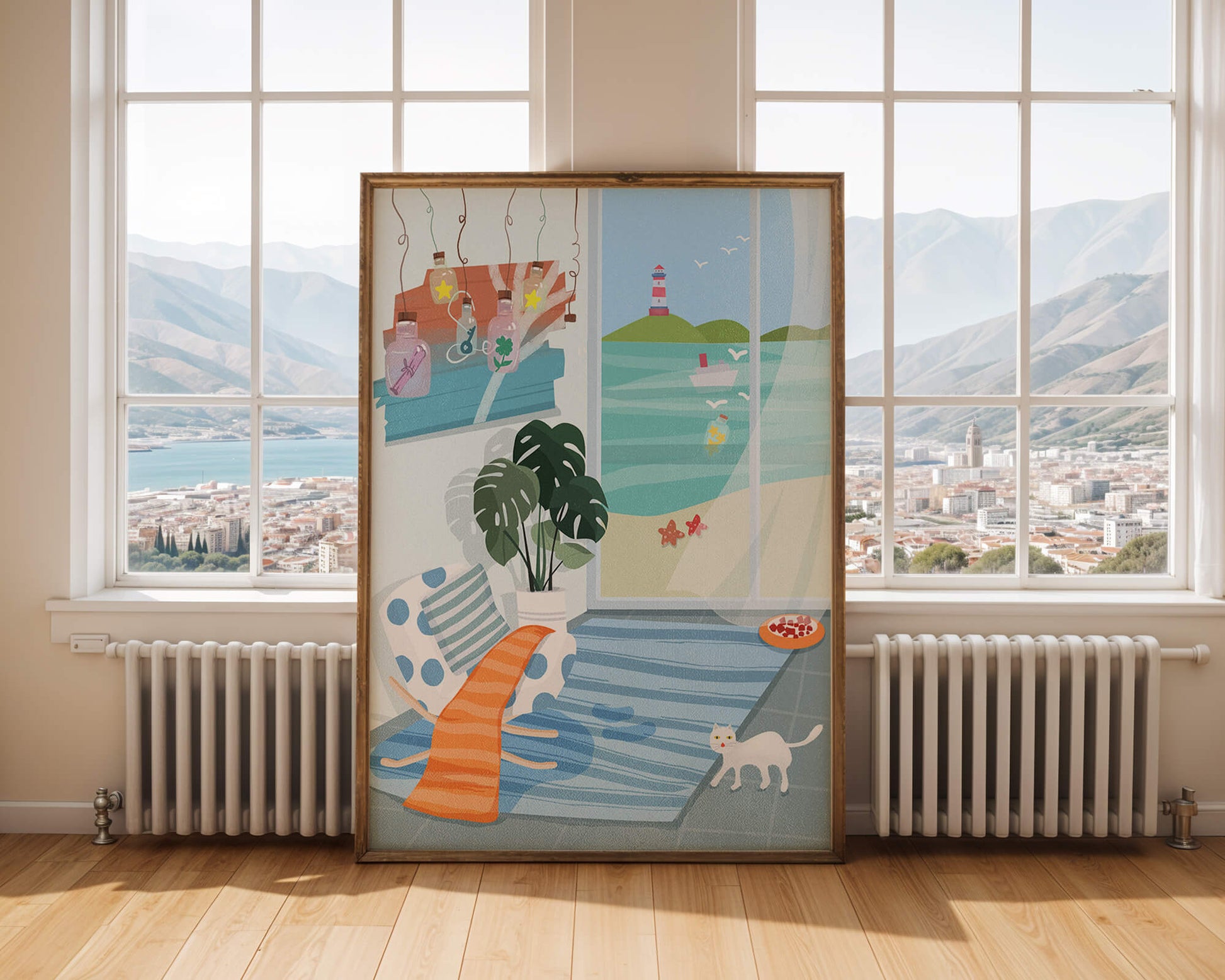 Cozy Room with Sea View and Lighthouse through the Window