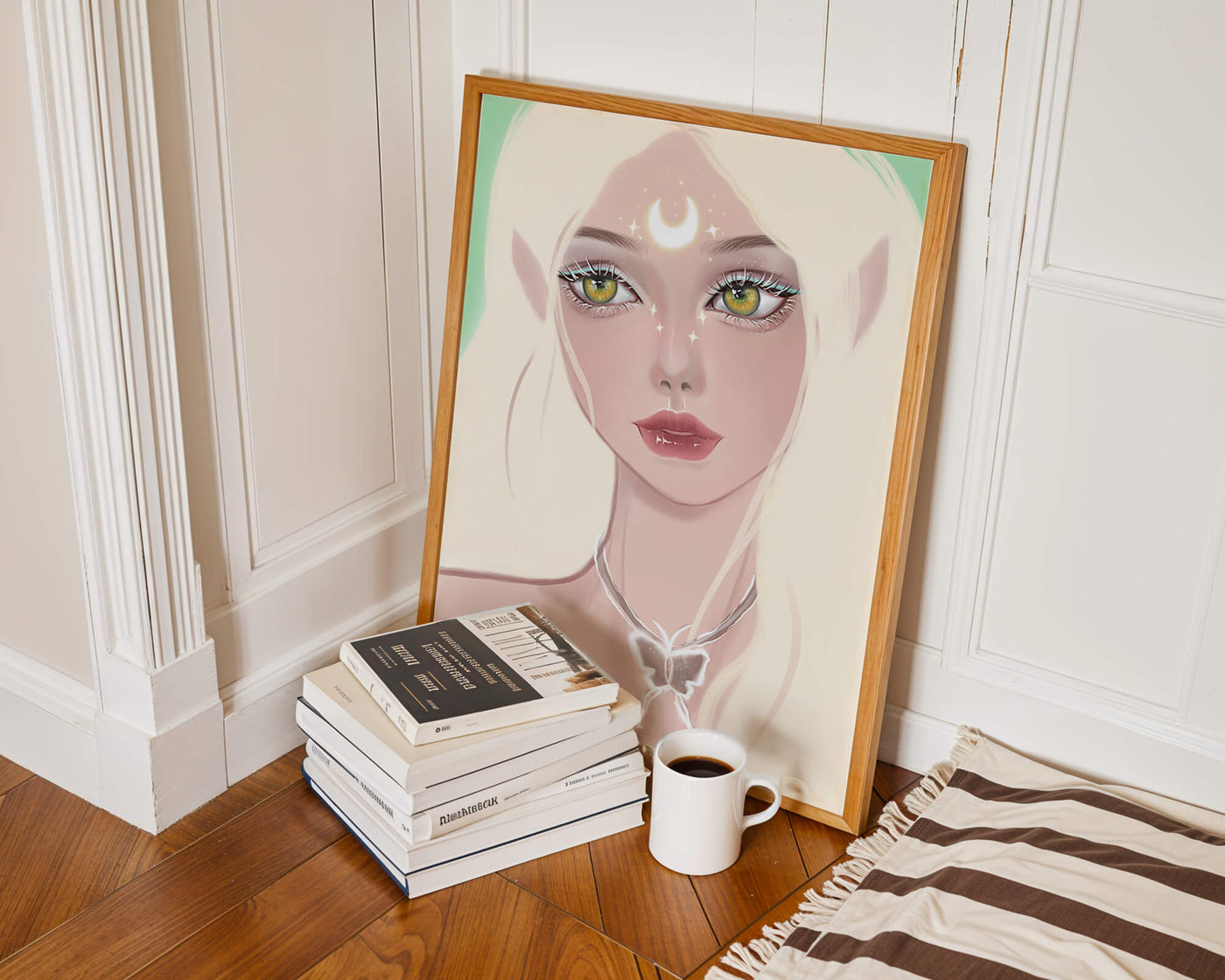 Enchanted portrait of ethereal elf girl with glowing elements