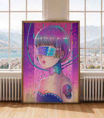 Futuristic Cyberpunk Girl with Neon Colors and Virtual Reality Elements