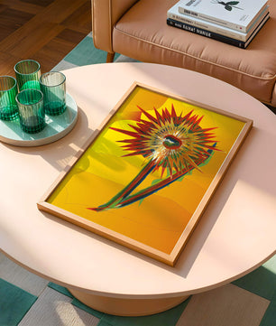 Abstract vibrant sunflower art with dynamic geometric shapes