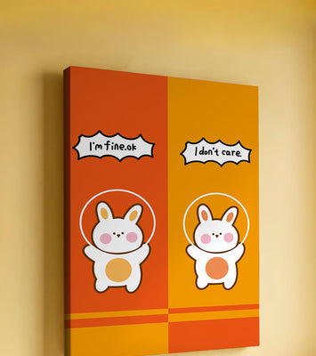 Adorable cartoon bunnies on vibrant orange and yellow background