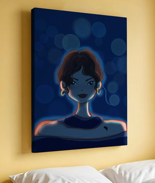 Illustration d'une femme avec des lumières bokeh et des boucles d'oreilles élégantes