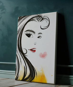 Dibujo de retrato elegante con labios rojos y motivo de corazón