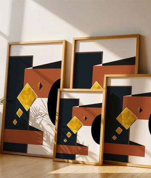 Abstract geometric art with gold accents and bold colors - Mi tienda