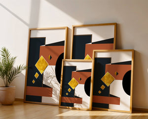 Abstract geometric art with gold accents and bold colors - Mi tienda