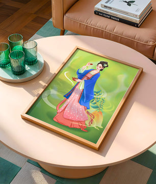 Diseño elegante de mujer en vestimenta tradicional del Este Asiático