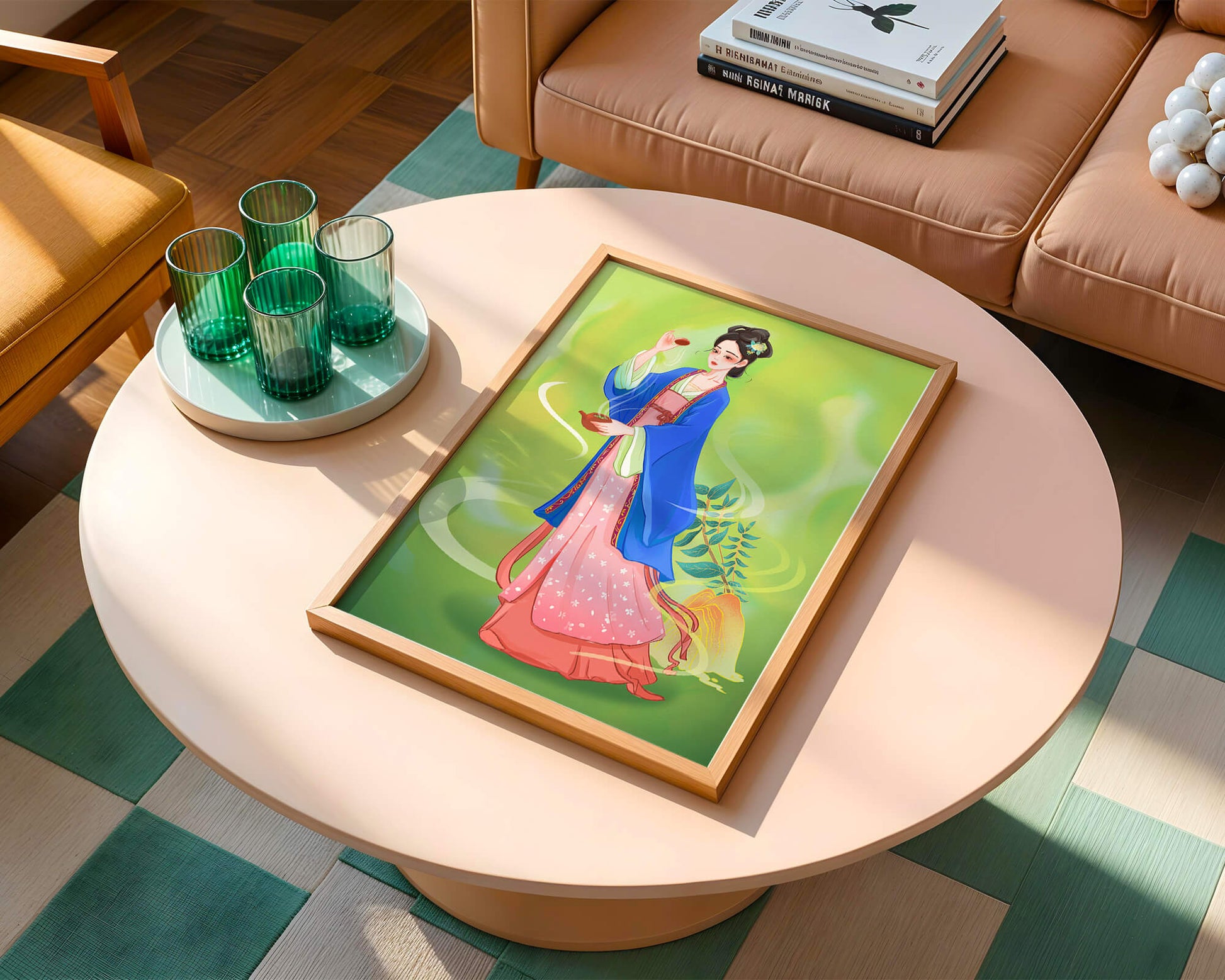 Diseño elegante de mujer en vestimenta tradicional del Este Asiático